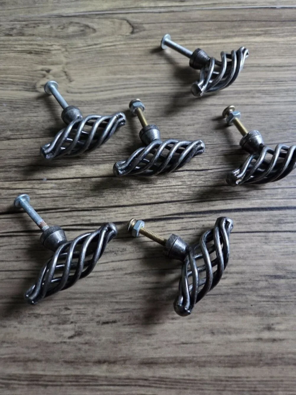 Set of 6 VTG Twist Metal Birdcage Cabinet Knobs in Antique Pewter Finish